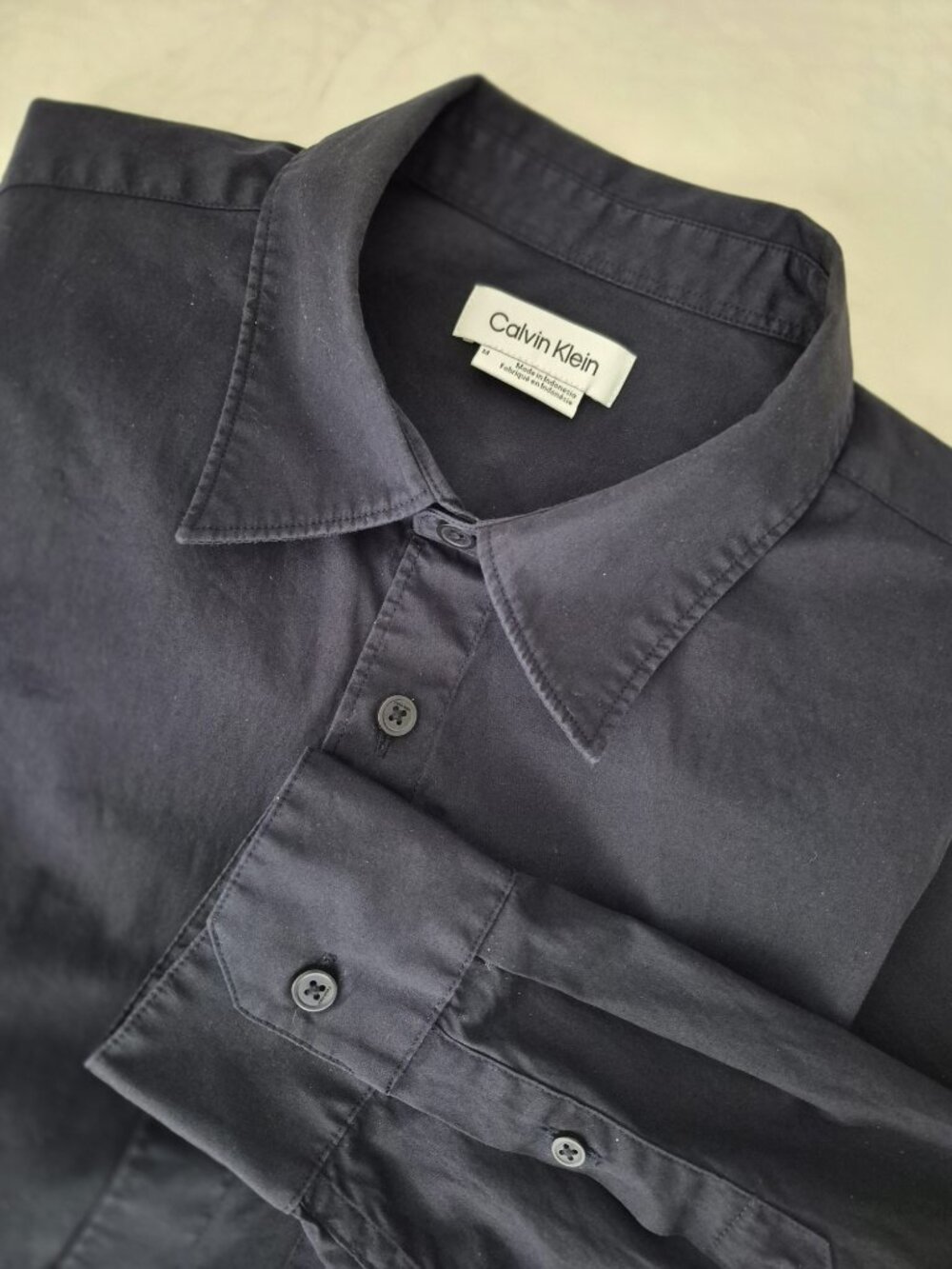 Calvin Klein Mens M Regular Navy Blue Cotton Long Sleeve Button Down Shirt